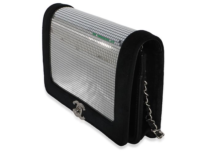 Borsa Chanel Wallet On Chain in velluto nero e paillettes a specchio Metallico - vista 3