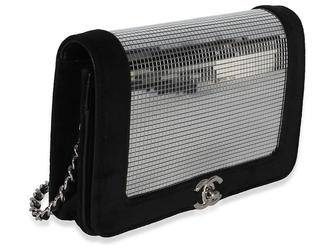 Borsa Chanel Wallet On Chain in velluto nero e paillettes a specchio Metallico - vista 4