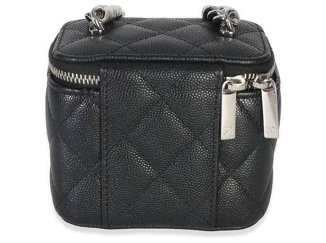 Mini Vanity Case Chanel en cuir Caviar matelassé noir avec chaîne Coco - vue 2
