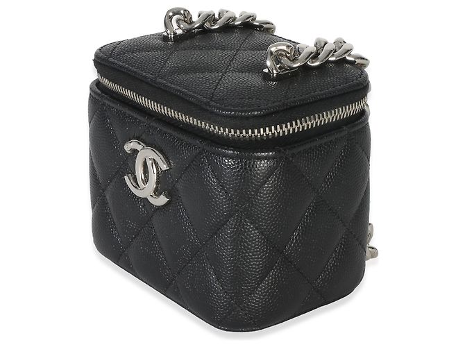 Mini Vanity Case Chanel en cuir Caviar matelassé noir avec chaîne Coco - vue 3