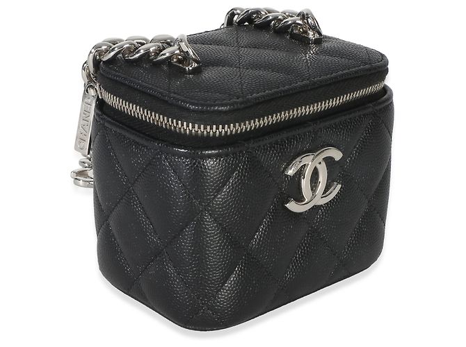 Mini Vanity Case Chanel en cuir Caviar matelassé noir avec chaîne Coco - vue 4