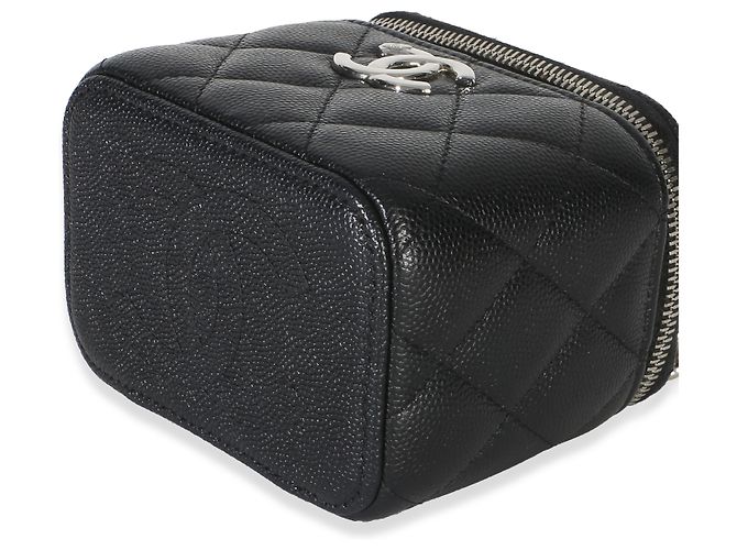 Mini Vanity Case Chanel en cuir Caviar matelassé noir avec chaîne Coco - vue 6