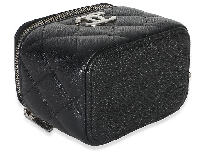 Mini Vanity Case Chanel en cuir Caviar matelassé noir avec chaîne Coco - vue 7