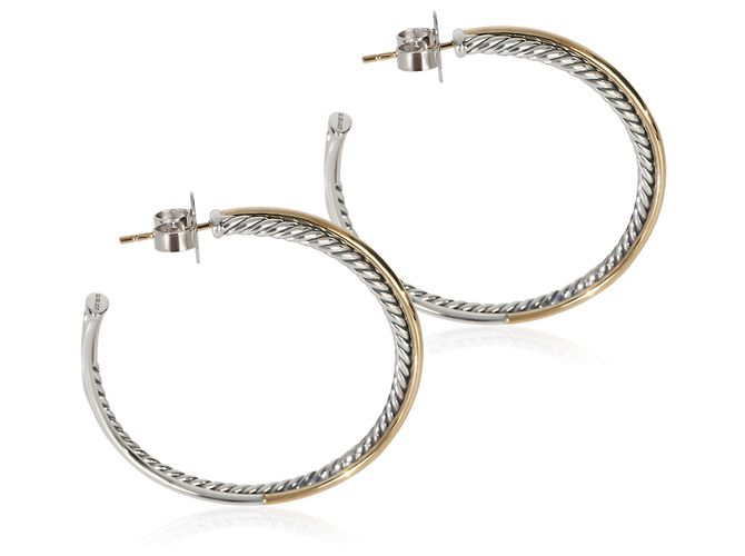 Orecchini a cerchio Crossover David Yurman in oro giallo e argento sterling - vista 3