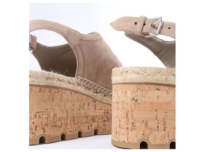 Trim Sandali Espadrilles Hermès in Camoscio con Zeppa in Beige SL221030Z, Taglia EU 37 - vista 13