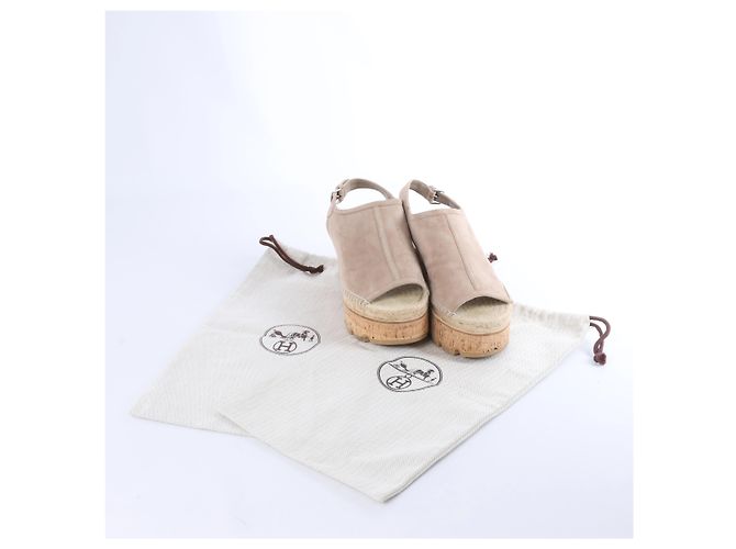 Trim Sandali Espadrilles Hermès in Camoscio con Zeppa in Beige SL221030Z, Taglia EU 37 - vista 14