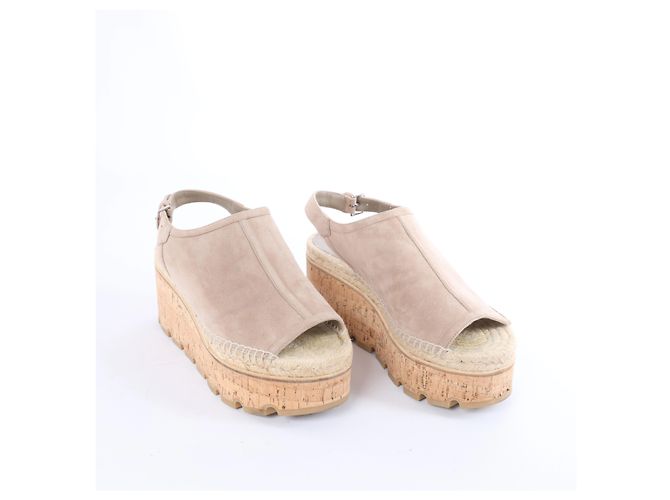 Trim Sandali Espadrilles Hermès in Camoscio con Zeppa in Beige SL221030Z, Taglia EU 37 - vista 2