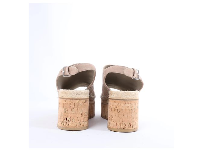Trim Sandali Espadrilles Hermès in Camoscio con Zeppa in Beige SL221030Z, Taglia EU 37 - vista 8
