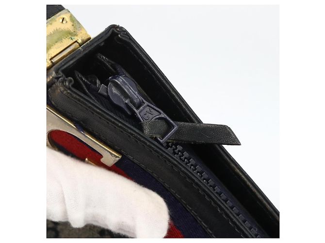 GUCCI Sherry Line GG Supreme Shoulder Bag PVC Navy Gold Red - vista 14