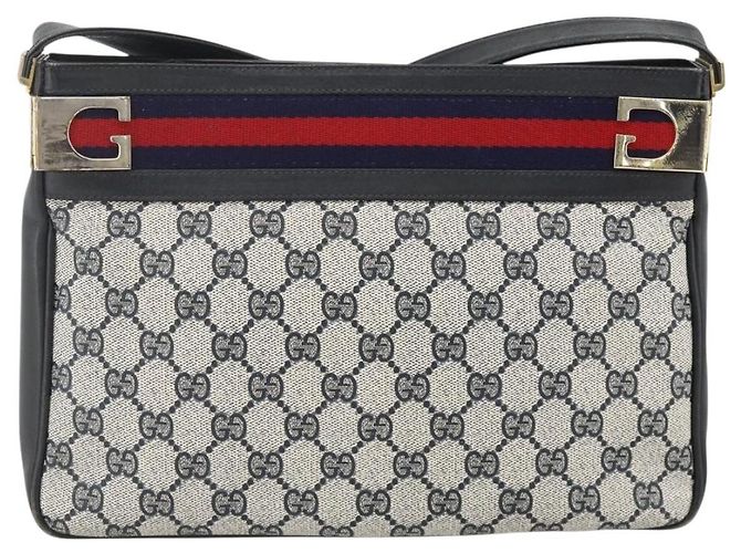 GUCCI Sherry Line GG Supreme Shoulder Bag PVC Navy Gold Red - vista 2