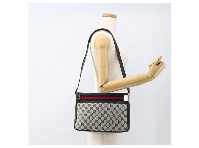 GUCCI Sherry Line GG Supreme Shoulder Bag PVC Navy Gold Red - vista 22