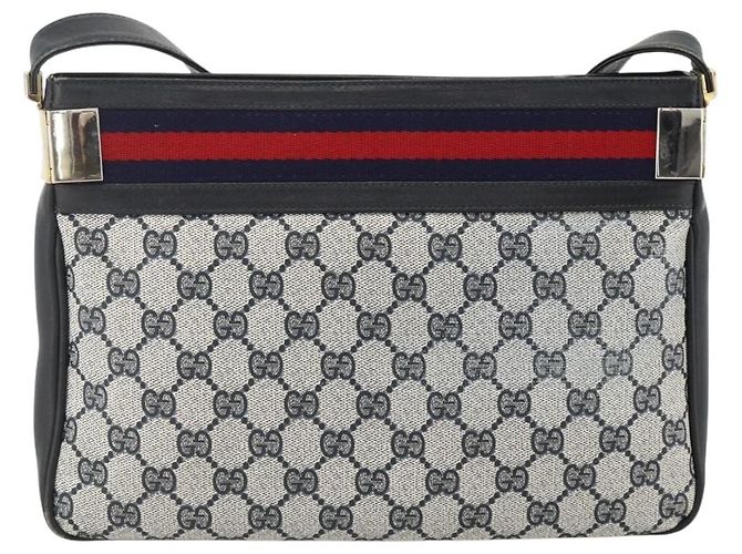GUCCI Sherry Line GG Supreme Shoulder Bag PVC Navy Gold Red - vista 3