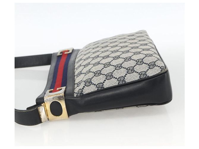 GUCCI Sherry Line GG Supreme Shoulder Bag PVC Navy Gold Red - vista 4