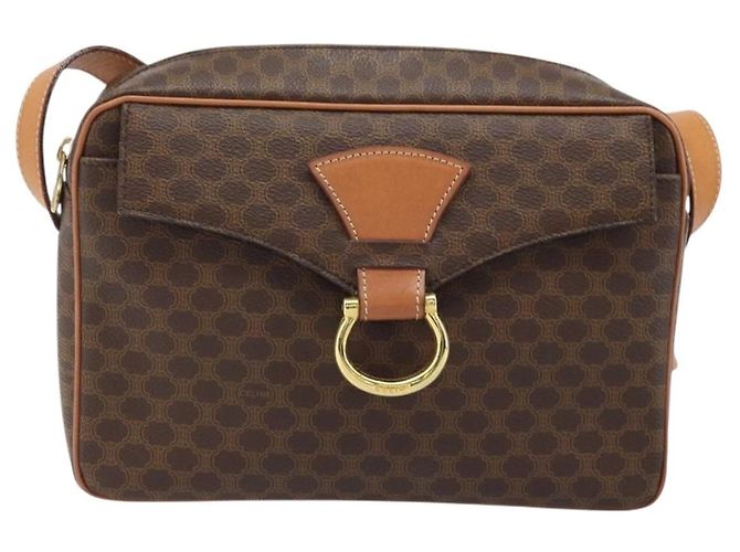 Céline CELINE Macadam Canvas Shoulder Bag PVC Leather Brown Gold - vista 13