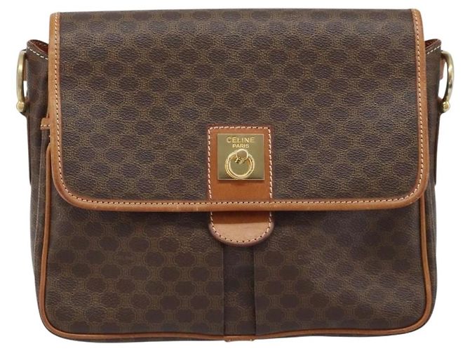 Céline CELINE Macadam Canvas Shoulder Bag PVC Leather Brown Gold - vista 13