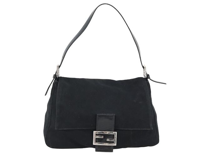 FENDI Mamma Baguette Shoulder Bag Jersey Black Silver - vista 2