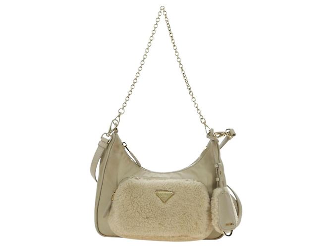 PRADA Chain Shoulder Bag Nylon 3way Beige Gold - vista 2