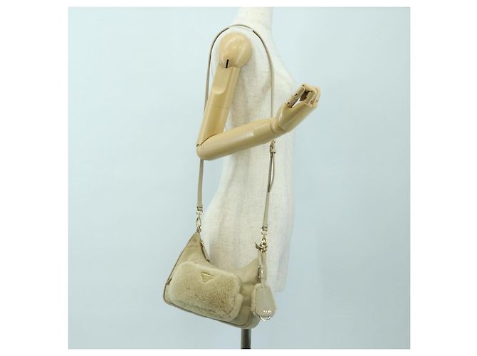 PRADA Chain Shoulder Bag Nylon 3way Beige Gold - vista 33