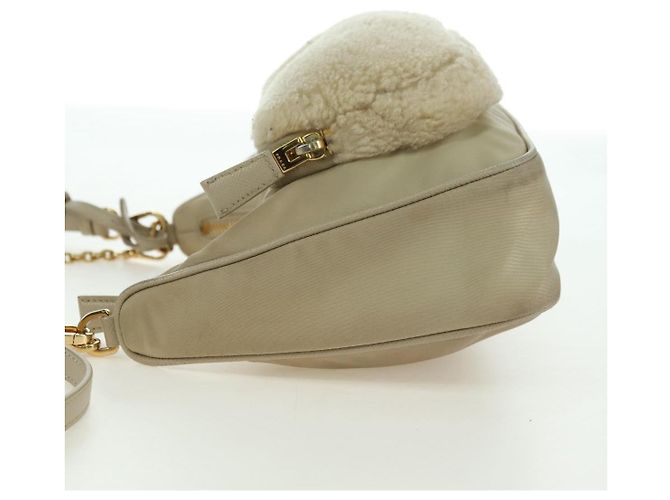 PRADA Chain Shoulder Bag Nylon 3way Beige Gold - vista 4
