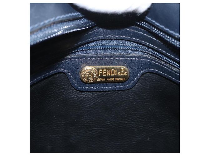 FENDI Pecan Canvas Shoulder Bag PVC Navy Gold - vista 16