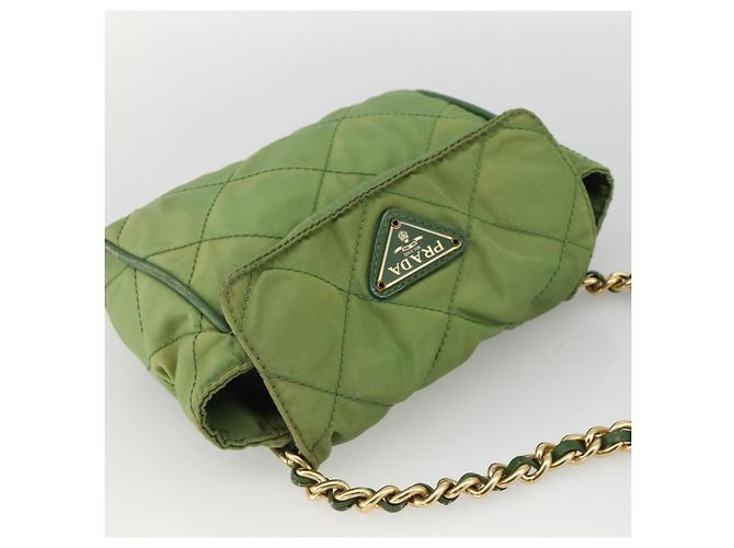 PRADA Chain Shoulder Bag Nylon Green Gold - vista 6