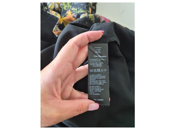 The Kooples Langes Kleid mit schwarzen Blumen Pink Weiß Grün Orange Gelb - Ansicht 10