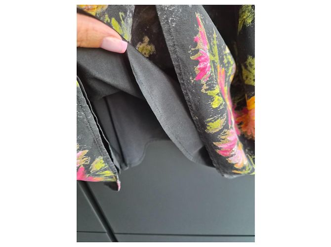The Kooples Langes Kleid mit schwarzen Blumen Pink Weiß Grün Orange Gelb - Ansicht 5