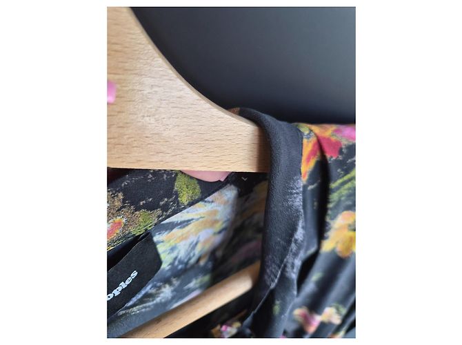 The Kooples Langes Kleid mit schwarzen Blumen Pink Weiß Grün Orange Gelb - Ansicht 6