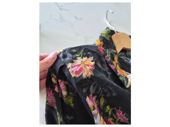 The Kooples Langes Kleid mit schwarzen Blumen Pink Weiß Grün Orange Gelb - Ansicht 8