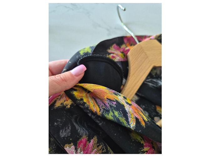 The Kooples Langes Kleid mit schwarzen Blumen Pink Weiß Grün Orange Gelb - Ansicht 9