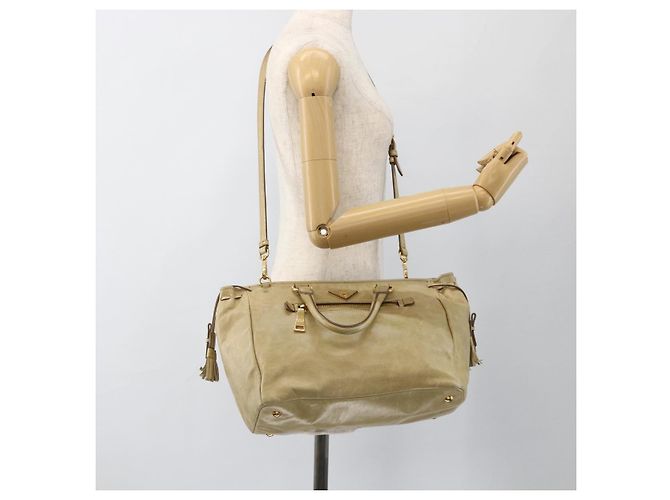 PRADA Hand Bag Leather 2way Beige Gold - vista 11