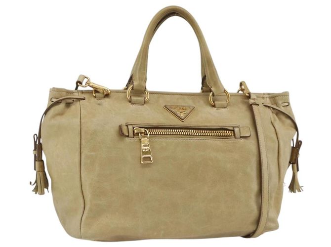 PRADA Hand Bag Leather 2way Beige Gold - vista 2