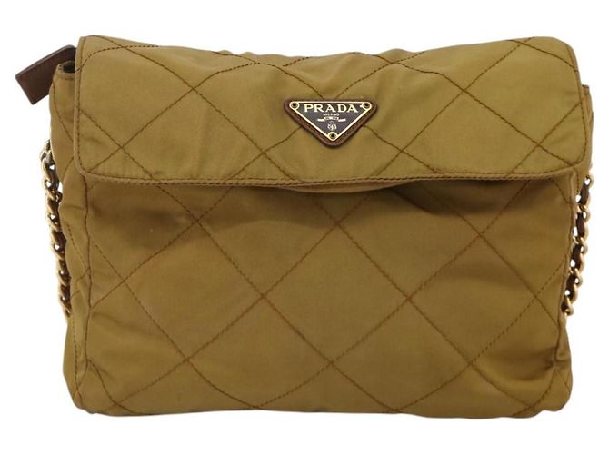 PRADA Chain Shoulder Bag Nylon Beige Gold - vista 2