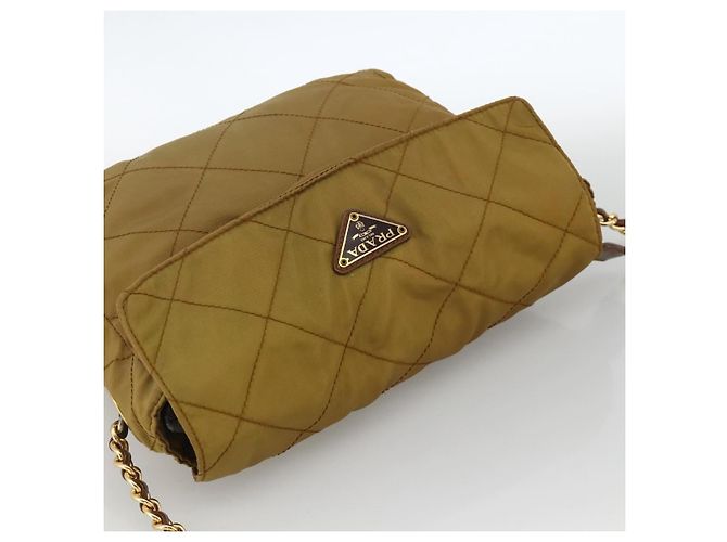 PRADA Chain Shoulder Bag Nylon Beige Gold - vista 6