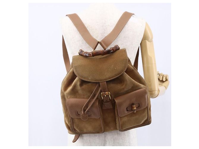 GUCCI Bamboo Backpack Suede Brown Gold 003 2058 0016 - vista 24