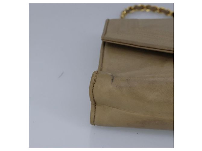 CHANEL Chain Shoulder Bag Lamb Skin Beige Gold CC - vista 14