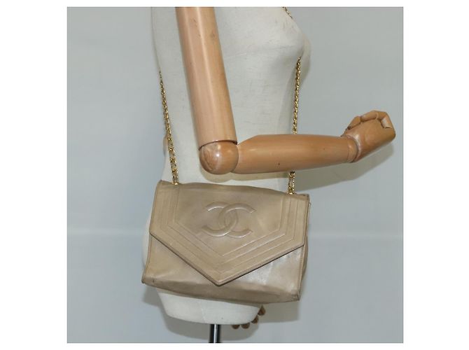 CHANEL Chain Shoulder Bag Lamb Skin Beige Gold CC - vista 22