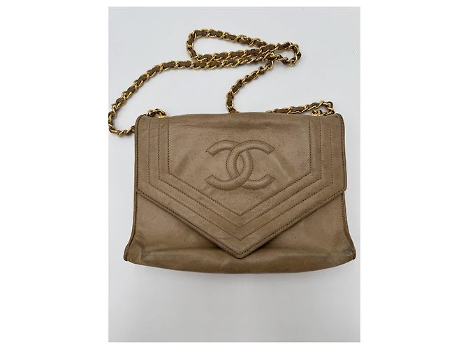 CHANEL Chain Shoulder Bag Lamb Skin Beige Gold CC - vista 23