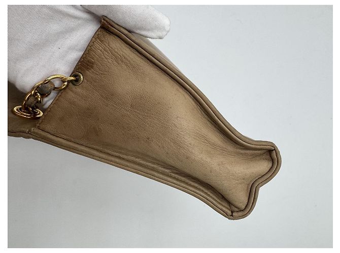 CHANEL Chain Shoulder Bag Lamb Skin Beige Gold CC - vista 25