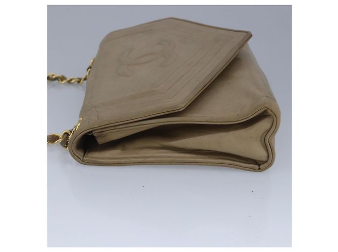 CHANEL Chain Shoulder Bag Lamb Skin Beige Gold CC - vista 3