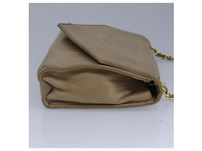 CHANEL Chain Shoulder Bag Lamb Skin Beige Gold CC - vista 4