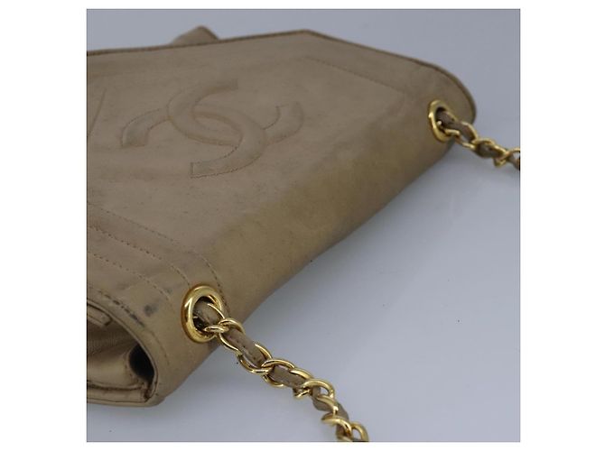 CHANEL Chain Shoulder Bag Lamb Skin Beige Gold CC - vista 6