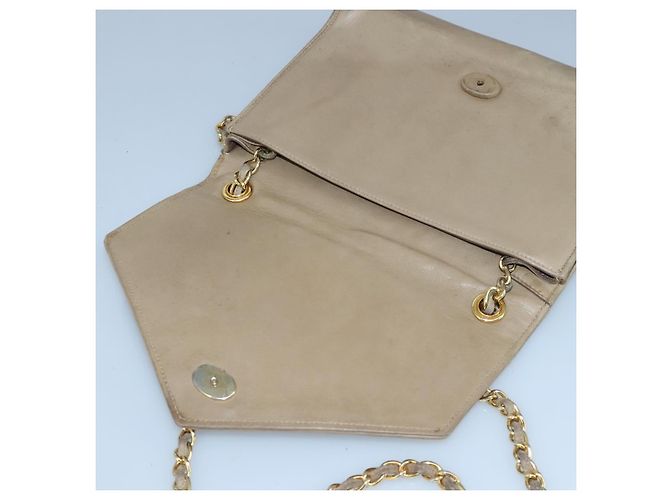 CHANEL Chain Shoulder Bag Lamb Skin Beige Gold CC - vista 9