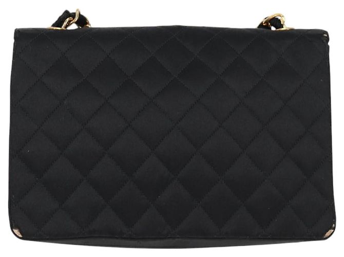 CHANEL Matelasse Chain Shoulder Bag Satin Black Gold CC - vista 4
