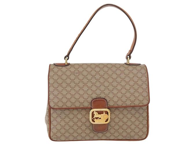 Céline CELINE Macadam Canvas Hand Bag PVC Beige Gold - vista 13