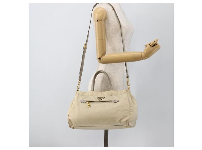 PRADA Hand Bag Nylon 2way Beige Gold - vista 28
