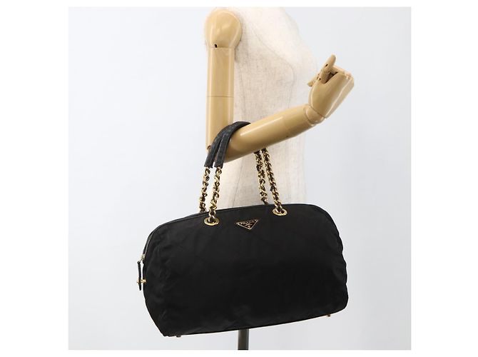 PRADA Boston Bag Nylon Black Gold - vista 24