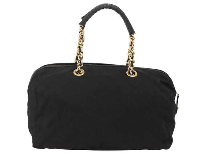 PRADA Boston Bag Nylon Black Gold - vista 3