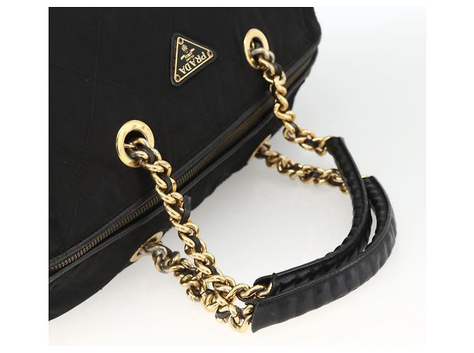 PRADA Boston Bag Nylon Black Gold - vista 7