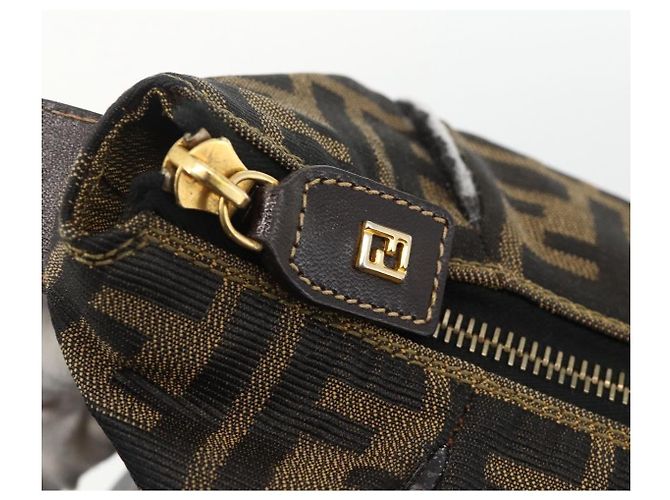 FENDI Zucca Canvas Hand Bag Brown Black - vista 9
